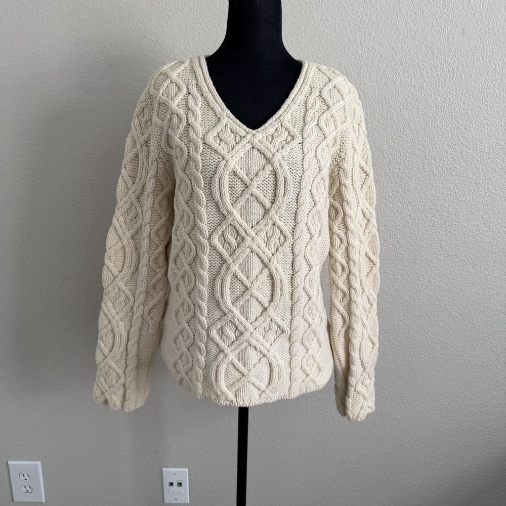 Paul James Women's Medium Sweater Chunky Cable Knit 100% Wool Fisherman England